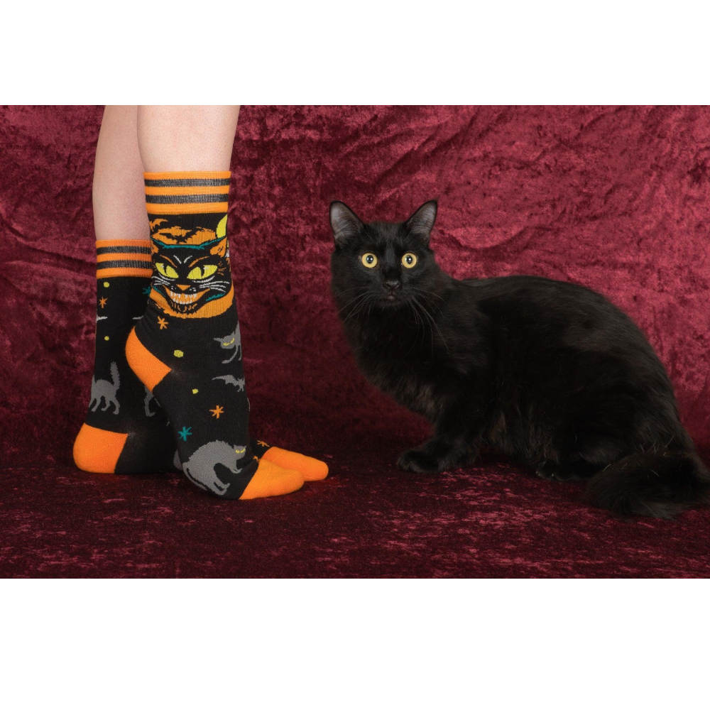 Footclothes - Vintage Black Cat Crew Sokken - Zwart/Oranje
